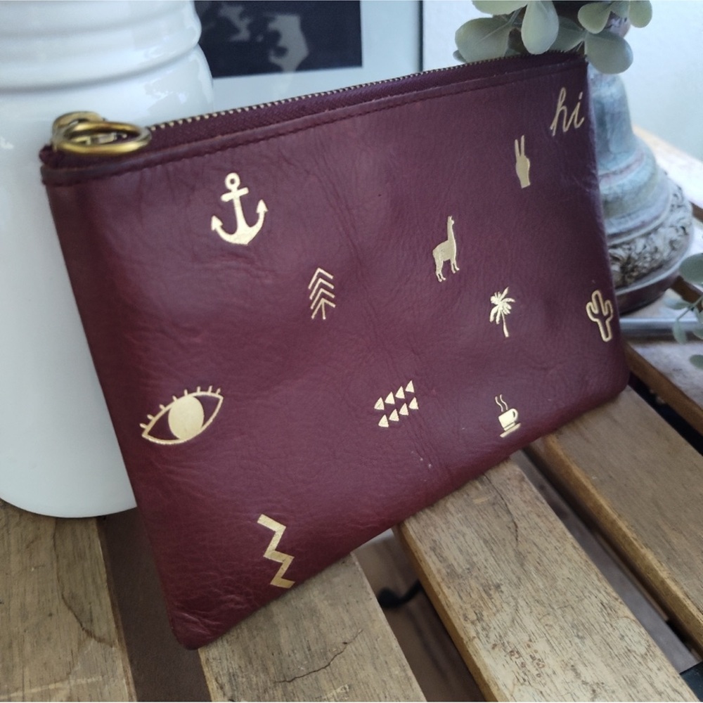 Anthropologie Madewell Burgundy clutch purse makeup pouch